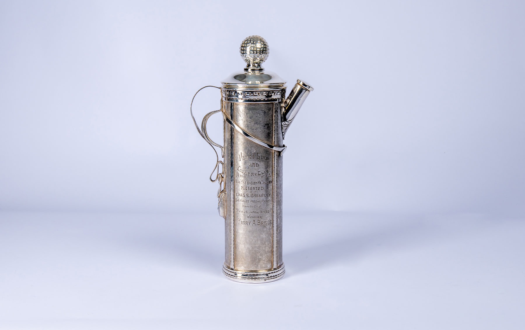 Silver-Plated Cocktail Shaker in the Form of a Golf Bag, c. 1926