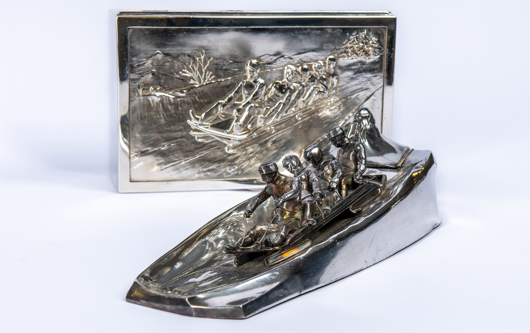 c. 1910 Pewter Inkwell and c. 1908 Silver-Plated Cigar Box  