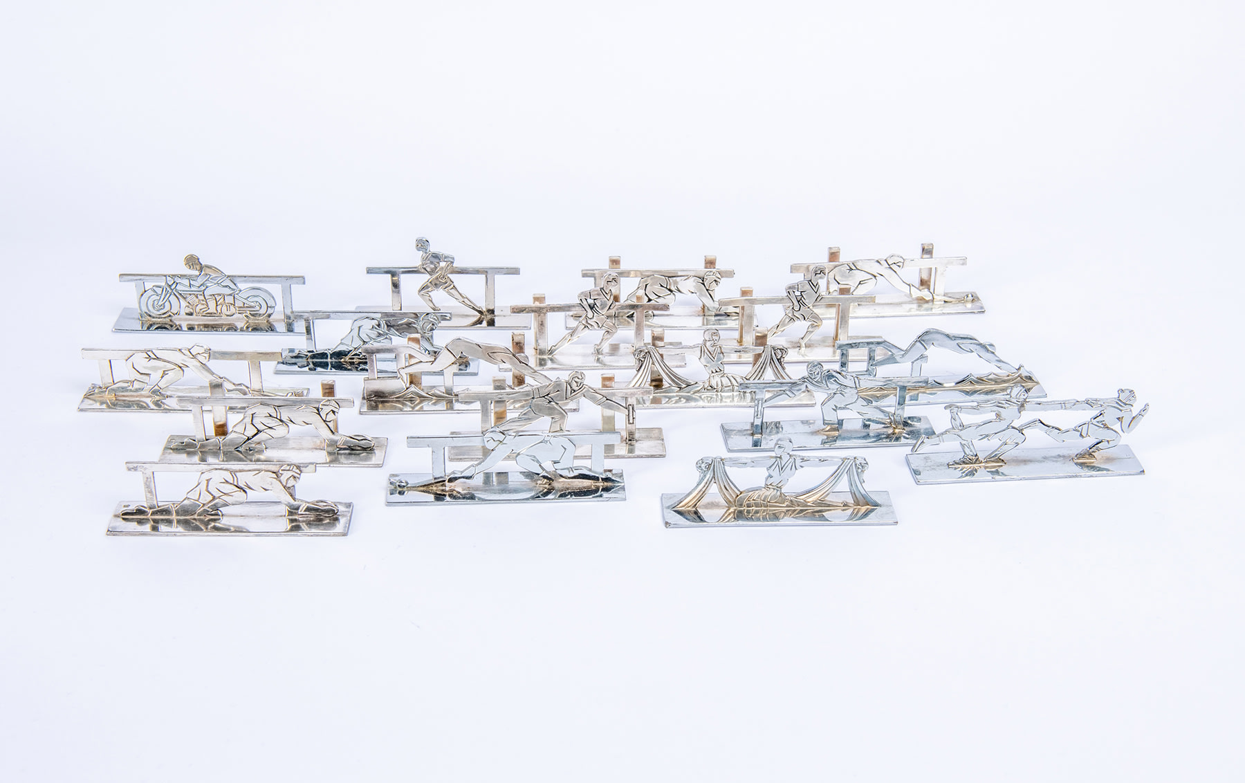 Set of 18 Sport-Themed Knife Rests and Place Card Holders, c. 1920s