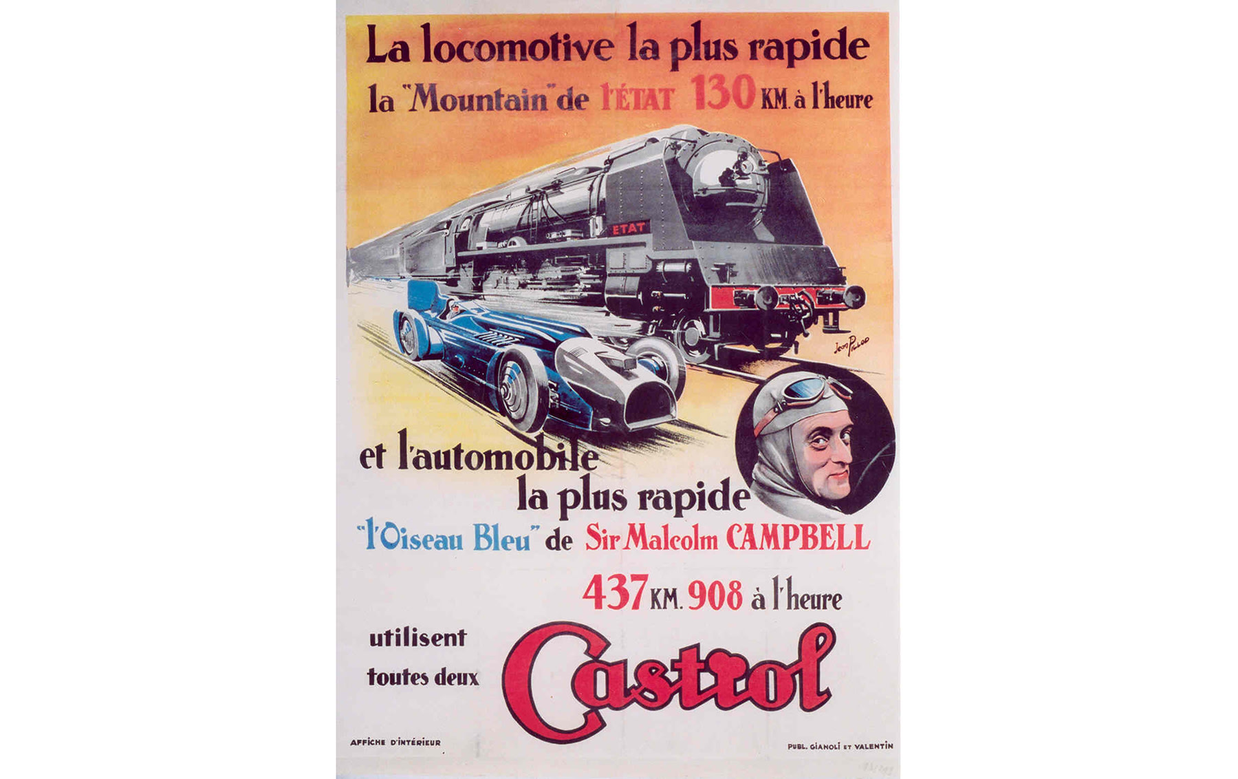 Castrol, Malcolm Campbell, Bluebird Poster, by Jean Pillod, 1930