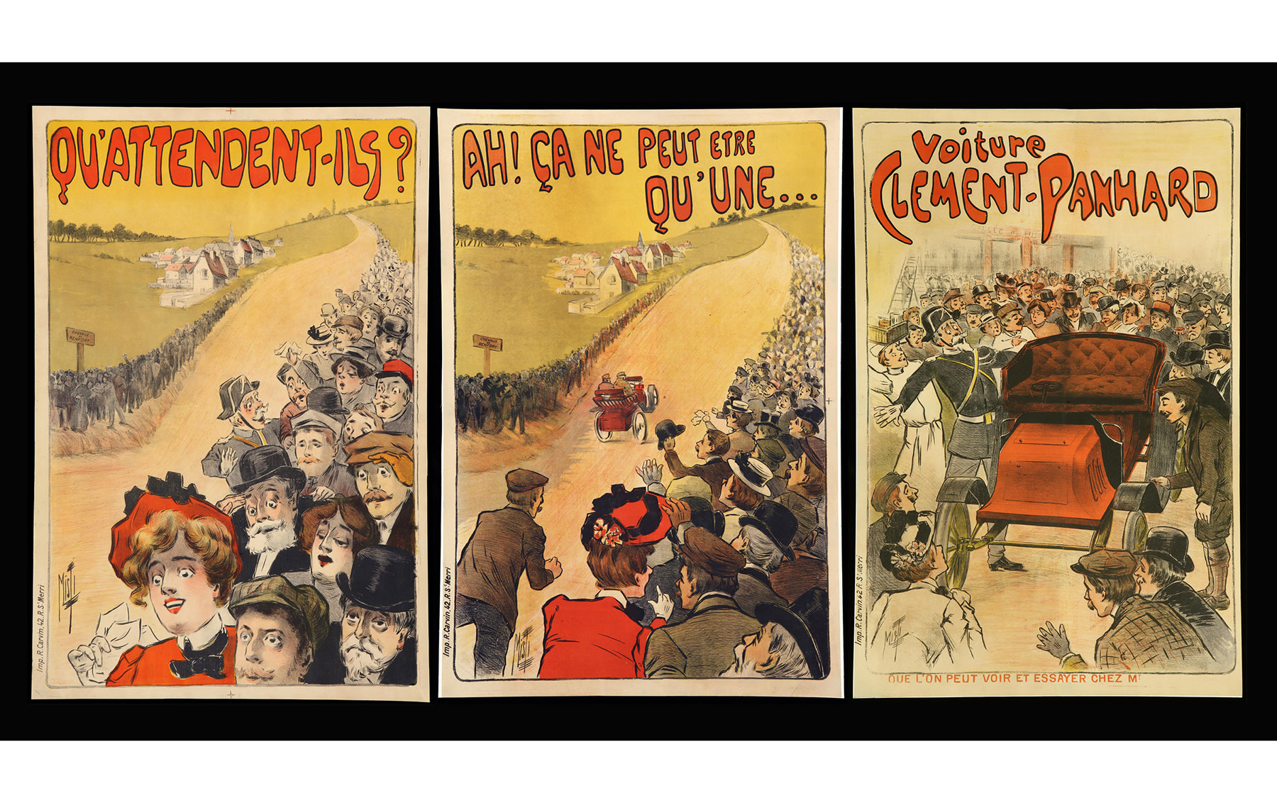 Voiture Clement-Panhard Poster Triptych, by Misti, 1900