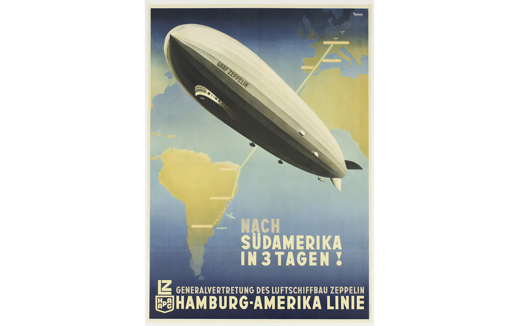 Graf Zeppelin – Hamburg-Amerika Linie Poster, by Ottomar Anton, 1936
