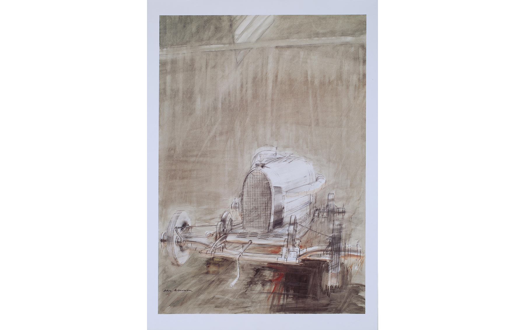 Mercedes SSK and Bugatti Type 35 Lithographs, by Paul Bouvot, 1990