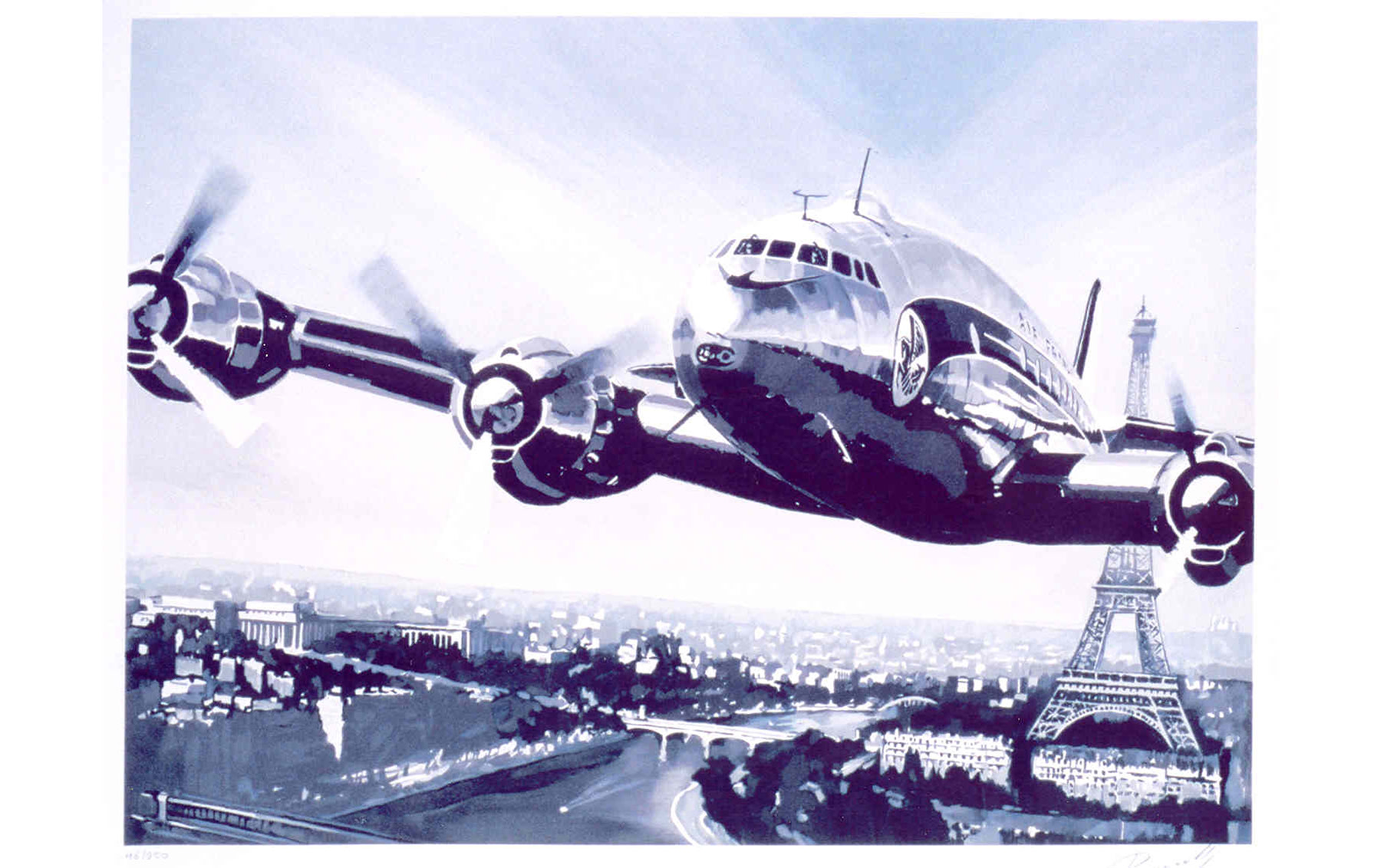 Air France, Carvelle over Paris, Lithograph, No. 77 of 250
