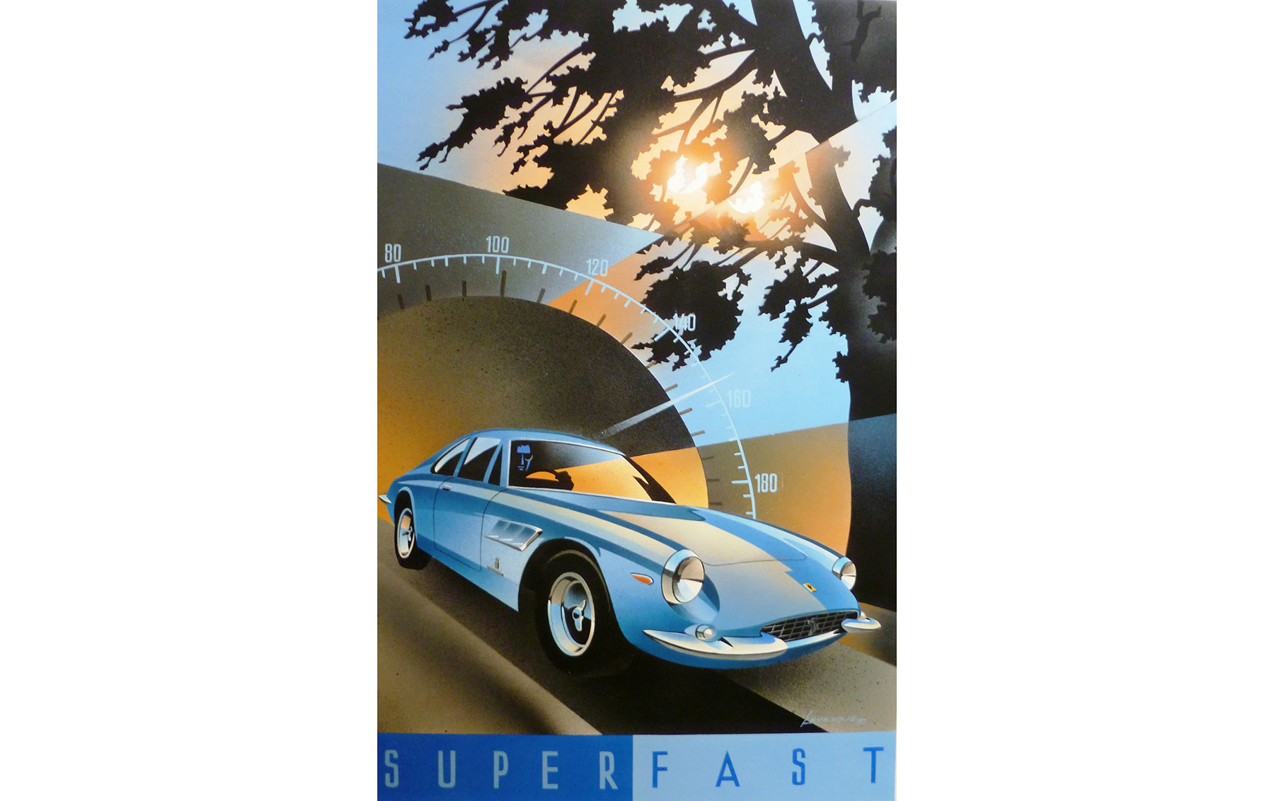 1966 Ferrari 500 Superfast, Original Gouache on Artboard, by Alain Lévesque