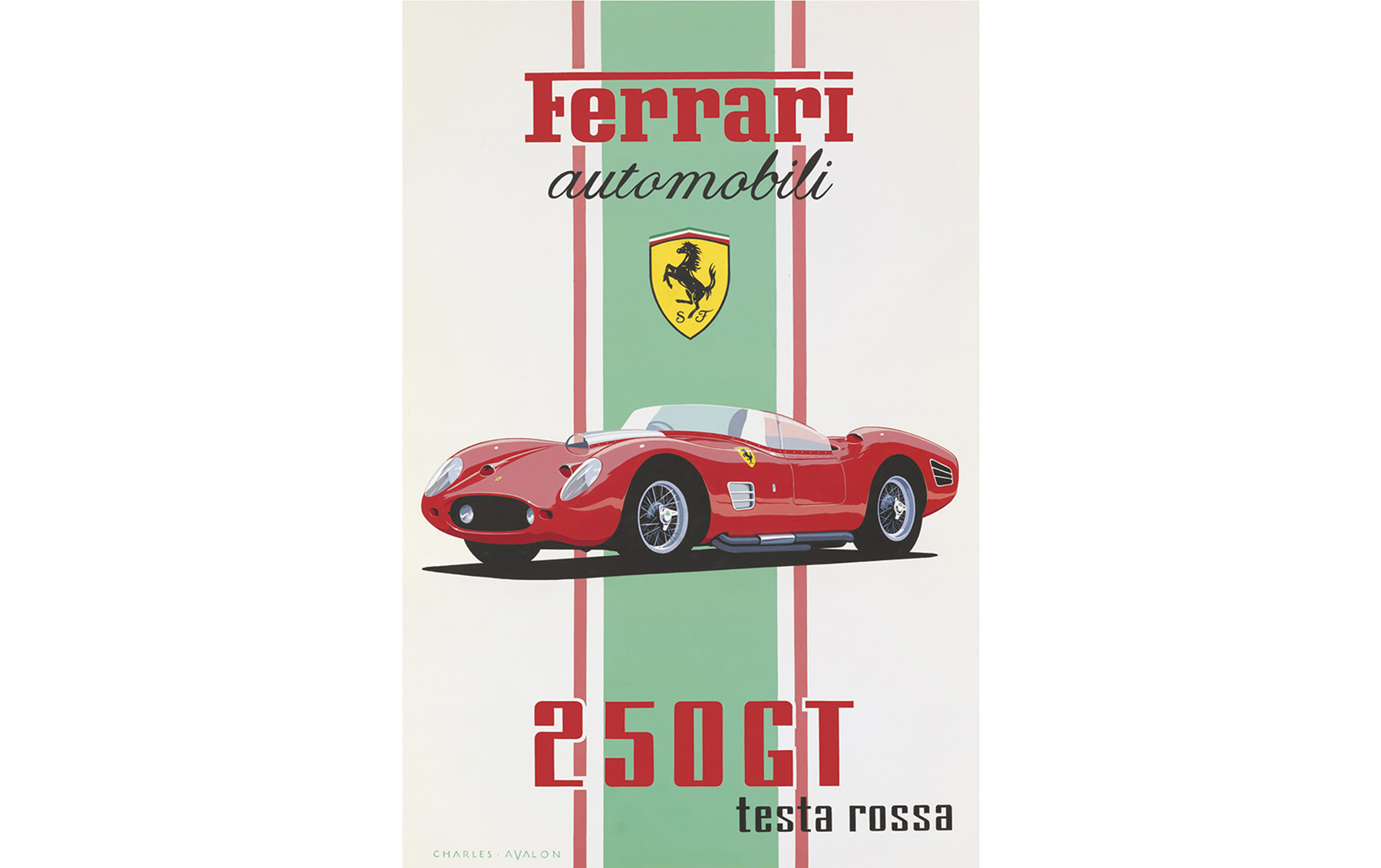 1960 Ferrari 250 GT Testa Rossa, Original Gouache on Artboard, by Charles Avalon