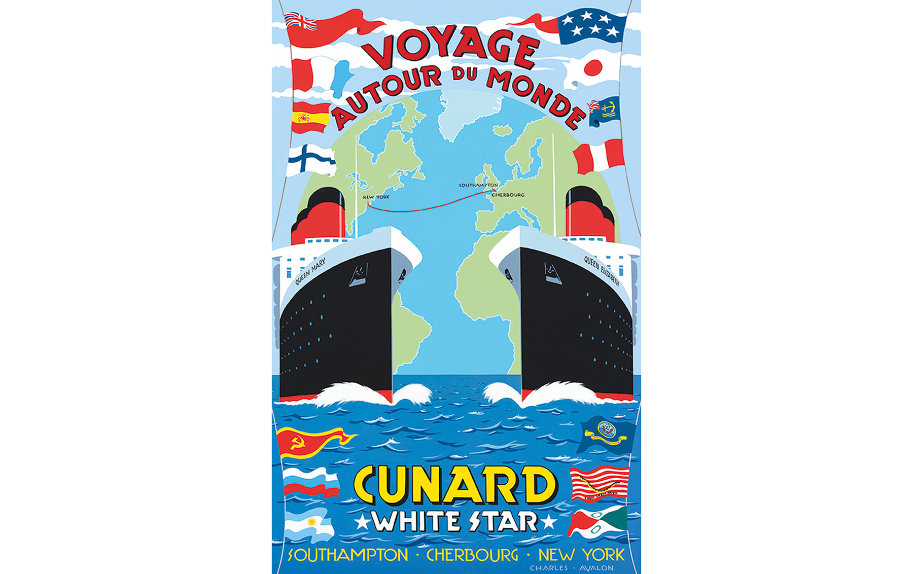 Cunard White Star, Original Gouache on Artboard, by Charles Avalon