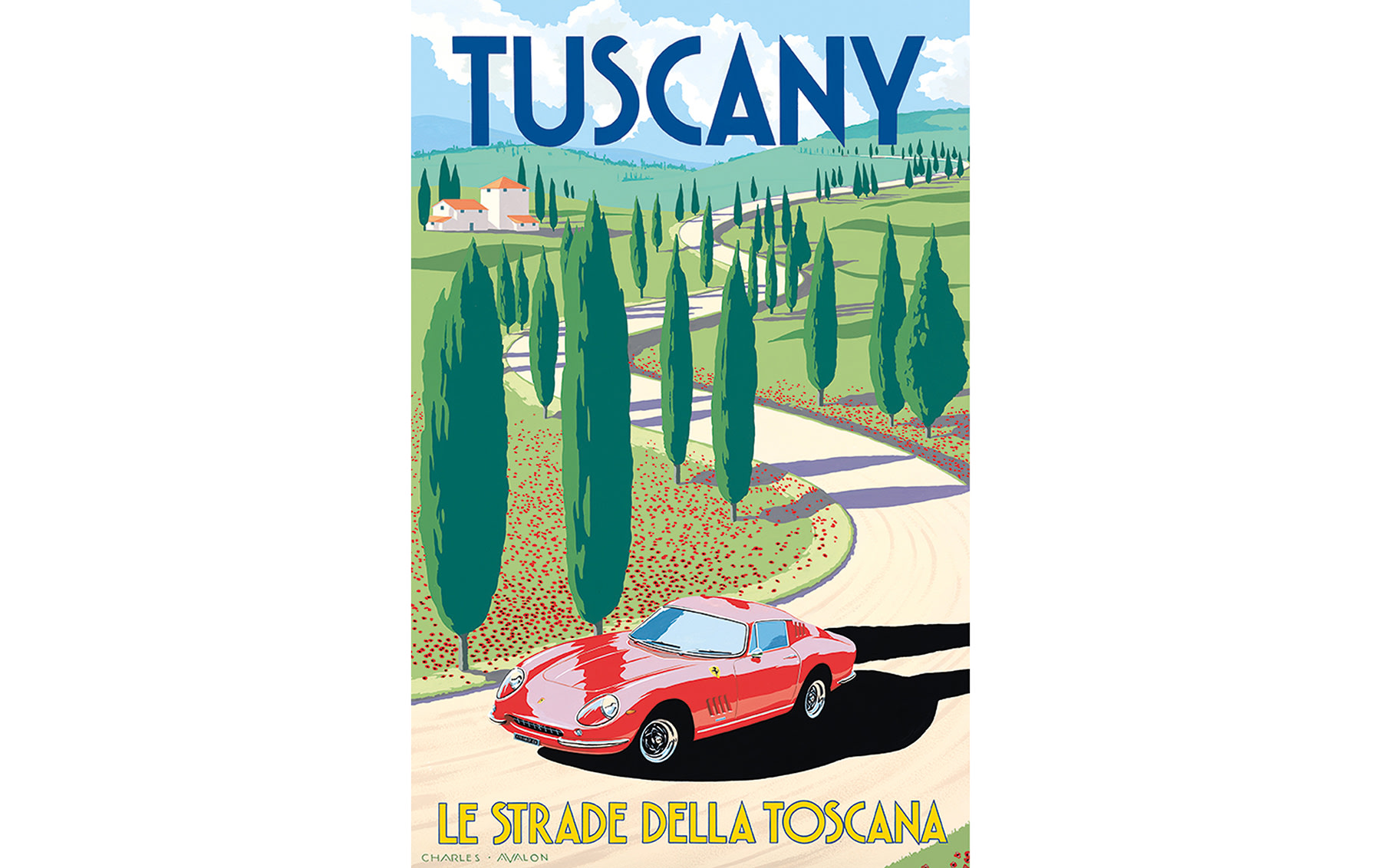 Ferrari 275 GTB/4 – Tuscany, Original Gouache on Artboard, by Charles Avalon