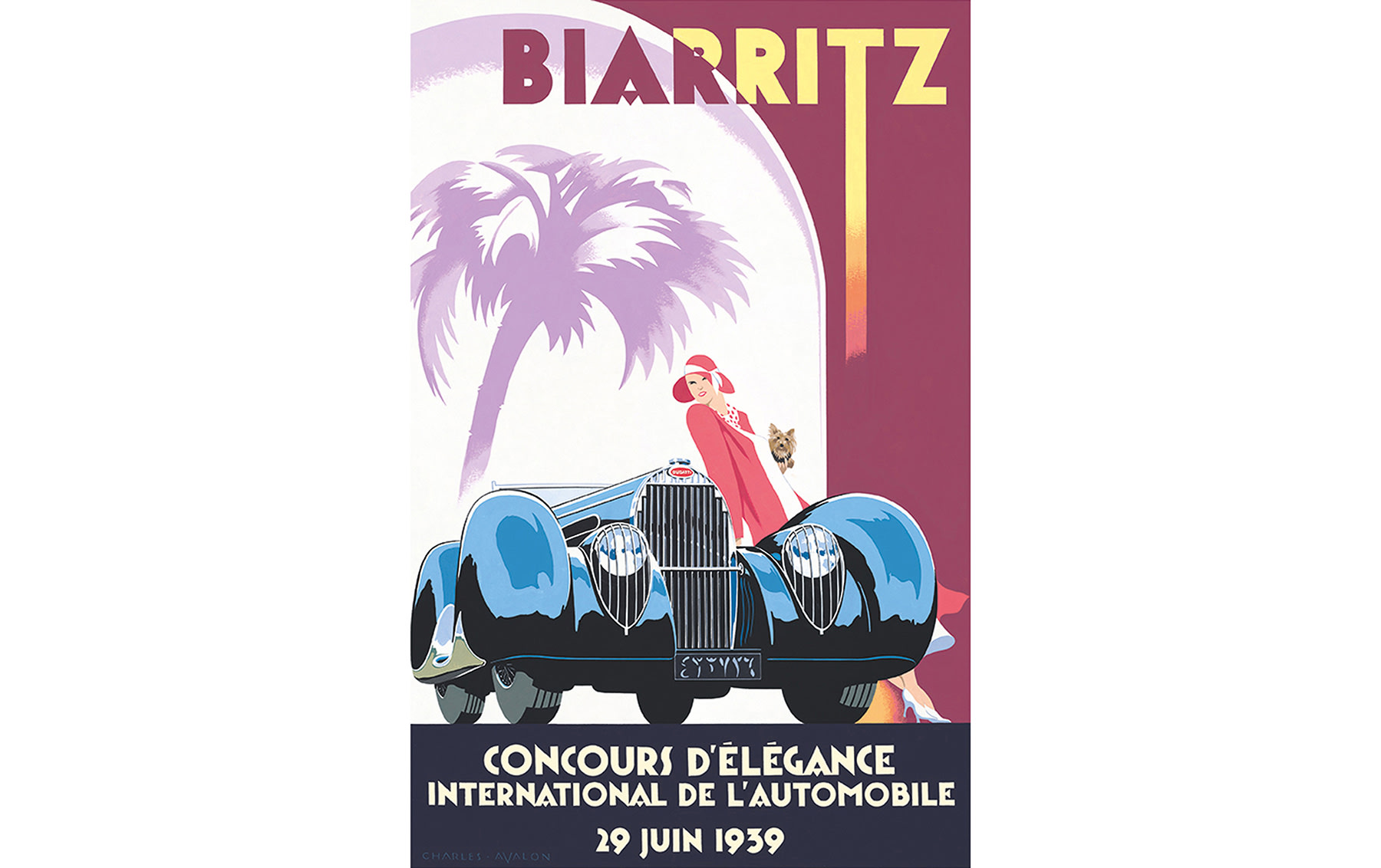 Bugatti Atalante Type 57C – Biarritz Concours d'Elegance, Original Gouache on Artboard, by Charles Avalon