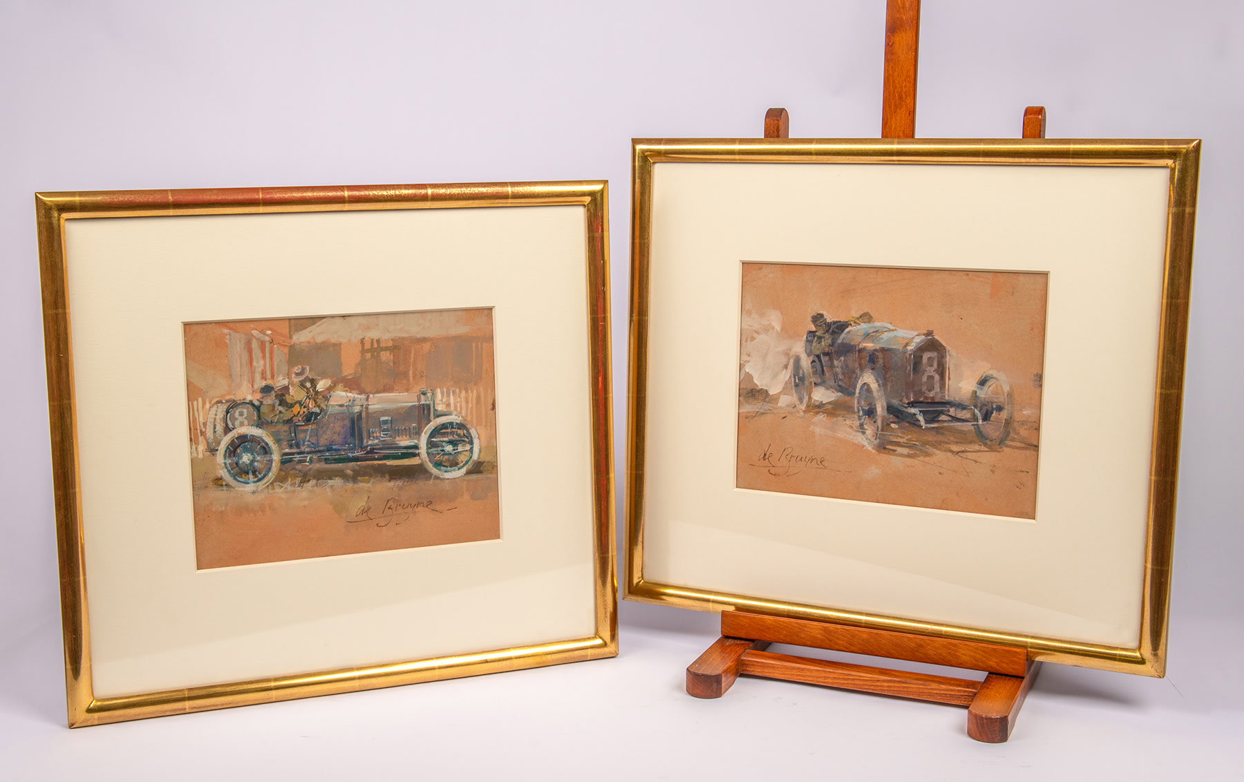 1912 Grand Prix Peugeot Study 1 and 2, Acrylic on Board by de Bruyne (Dexter Brown), 2001