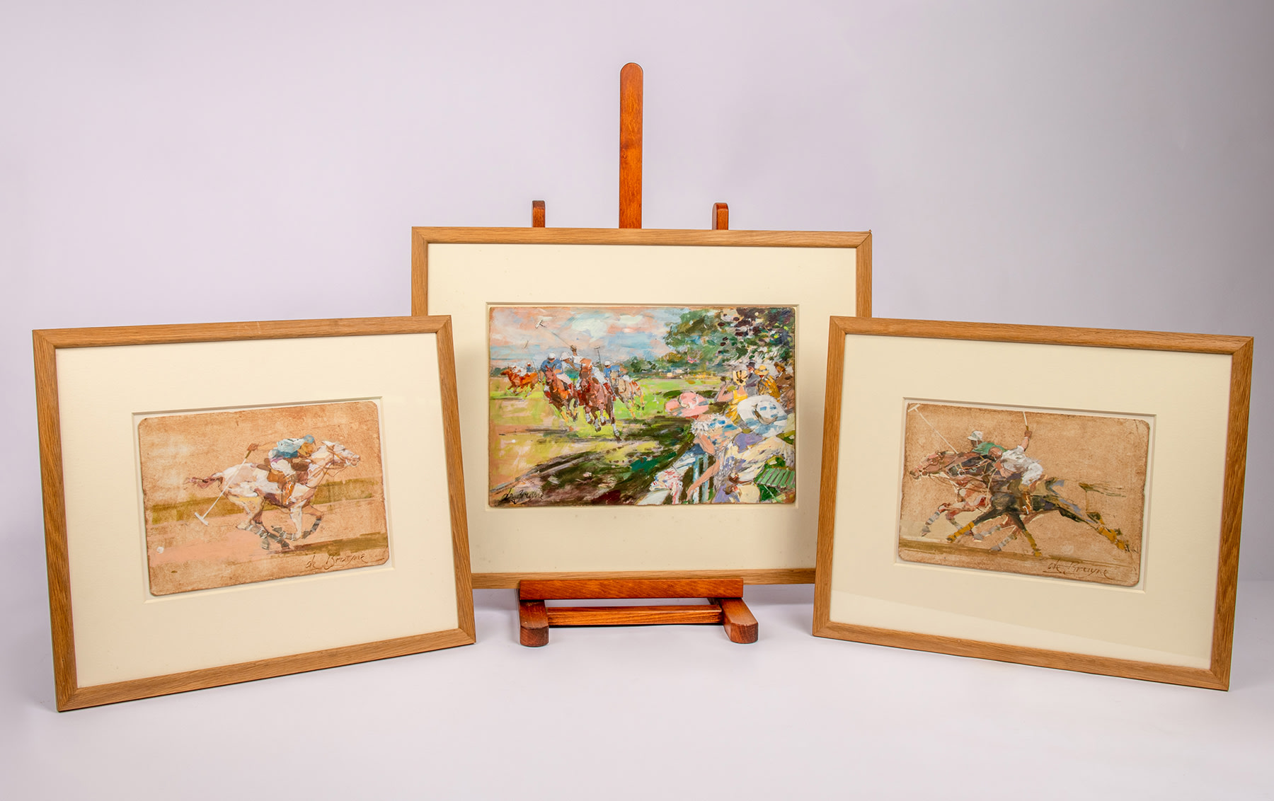Polo-Themed Preliminary Studies, Gouache on Board by de Bruyne (Dexter Brown)
