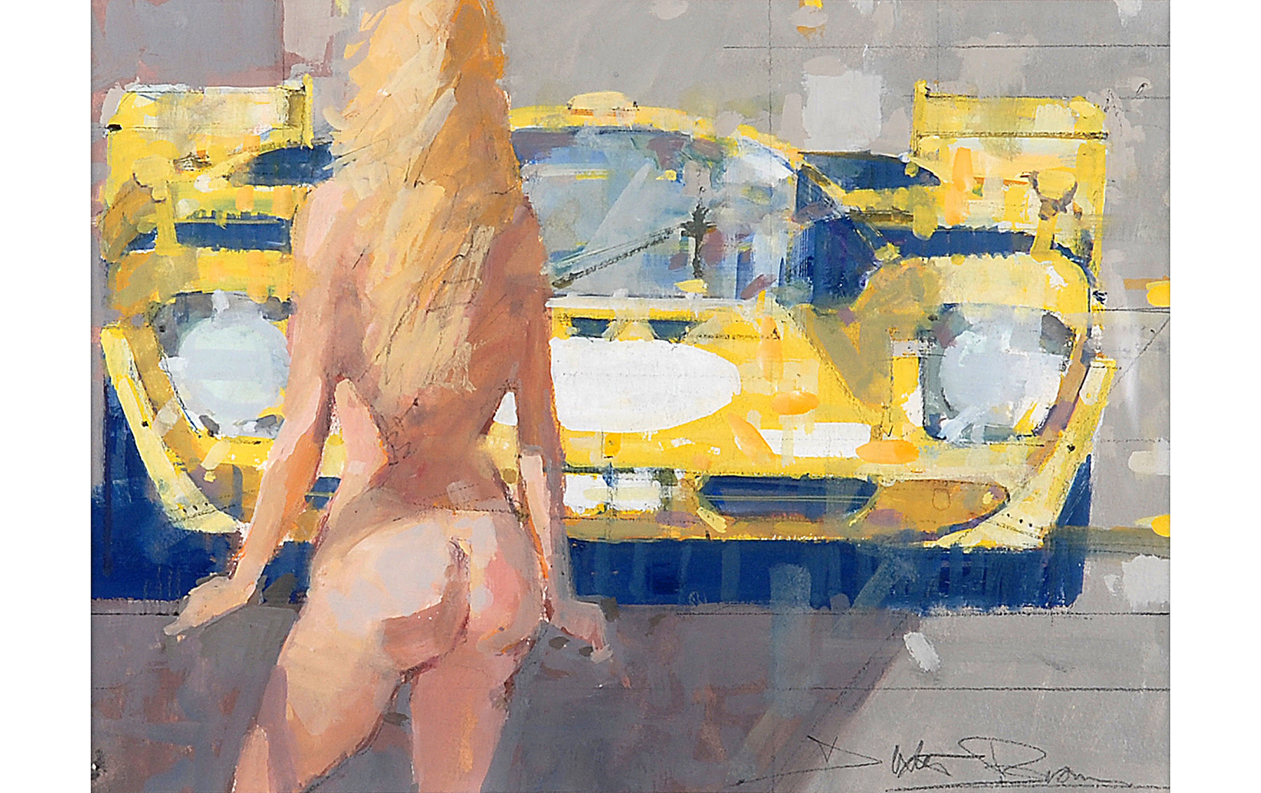 Nude with 512S Ferrari, Acrylic on Board by Dexter Brown, 2008