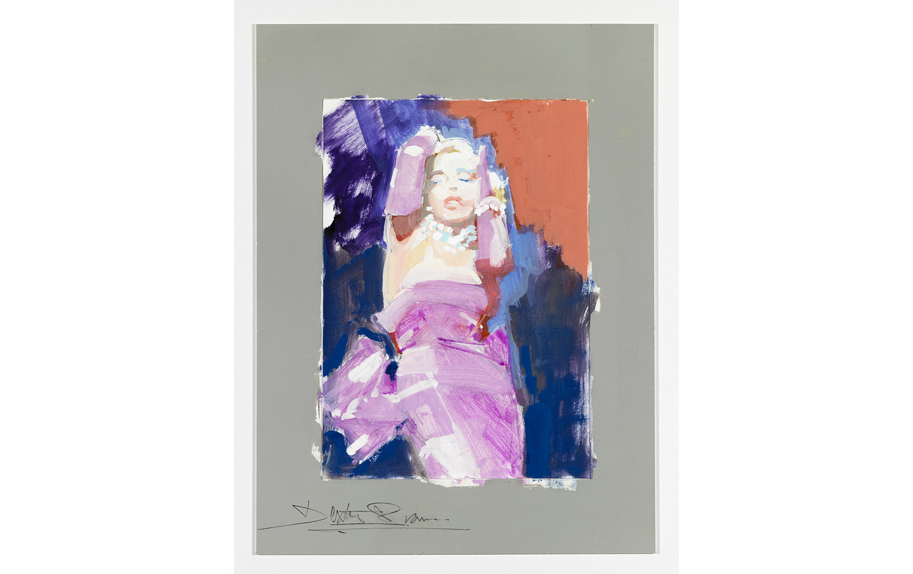 Marilyn – Pink Dress, Study #2, Gouache on Board by Dexter Brown, 2009