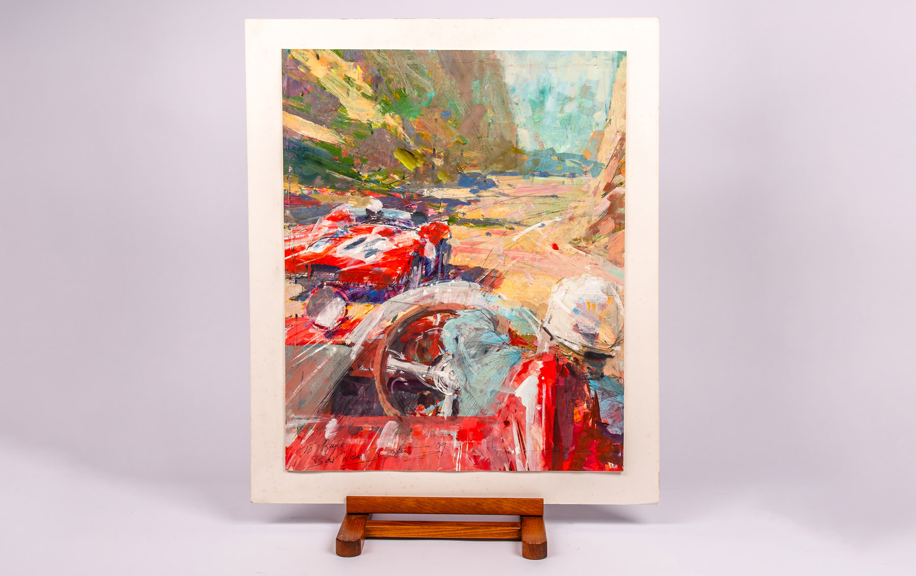 Ferrari 857S Racing Scene, Gouache on Art Board by Dexter Brown, 2009