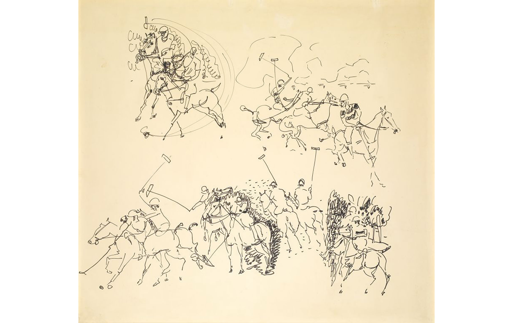 Pen and Ink Study of Polo Players by Henri Marchal