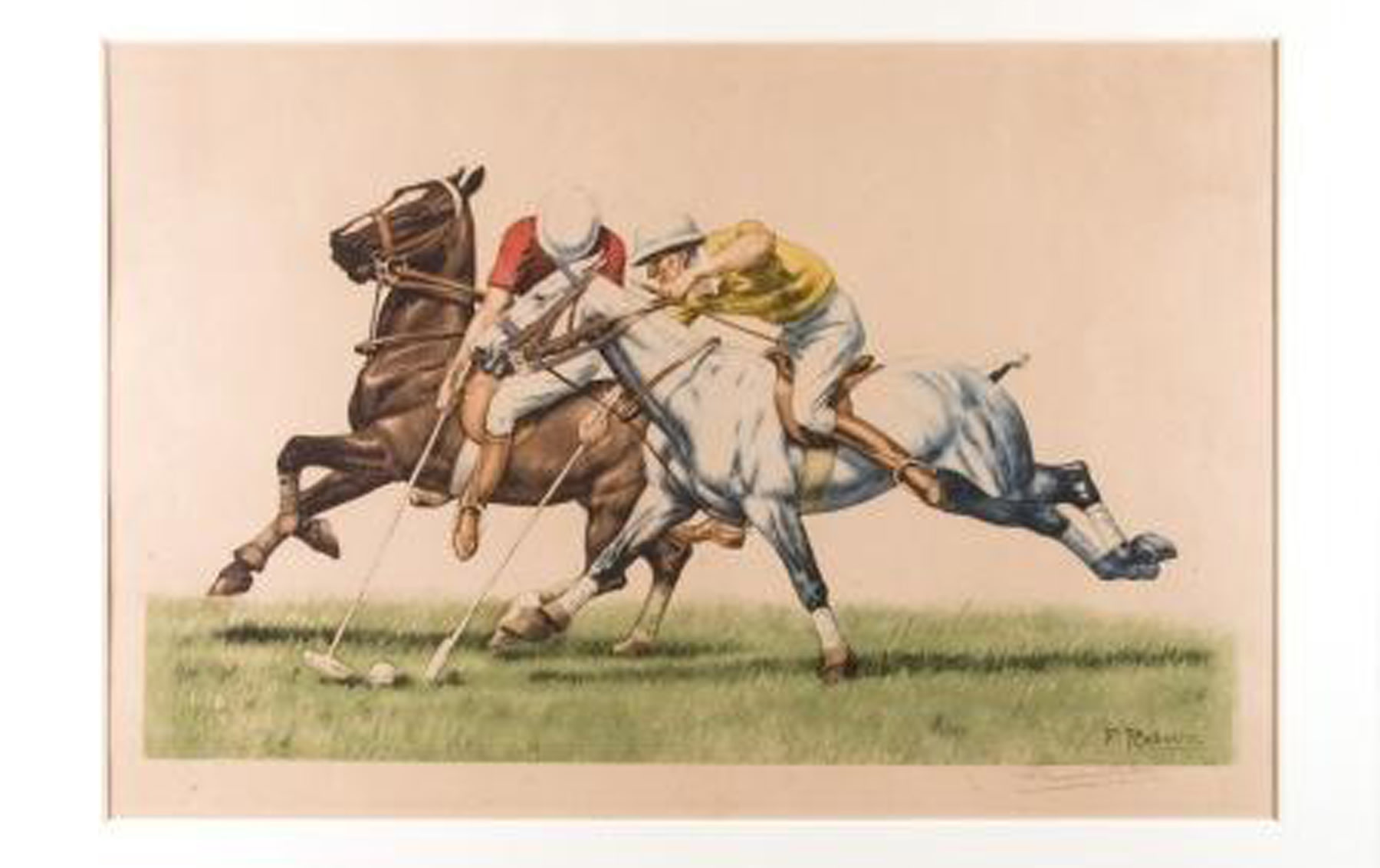 Pair of Lithographs Depicting Polo Players, Artwork by Francis Rebour, 1930s