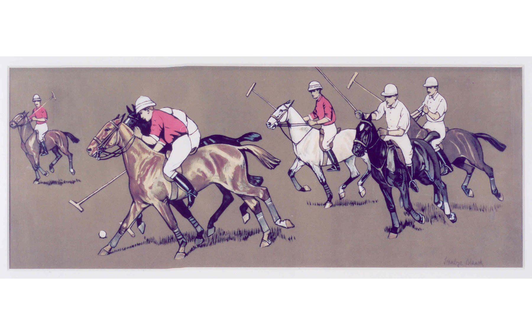 Edwardian Lithograph Depicting a Group of Six Polo Players, by Blanek Schulze, 1900