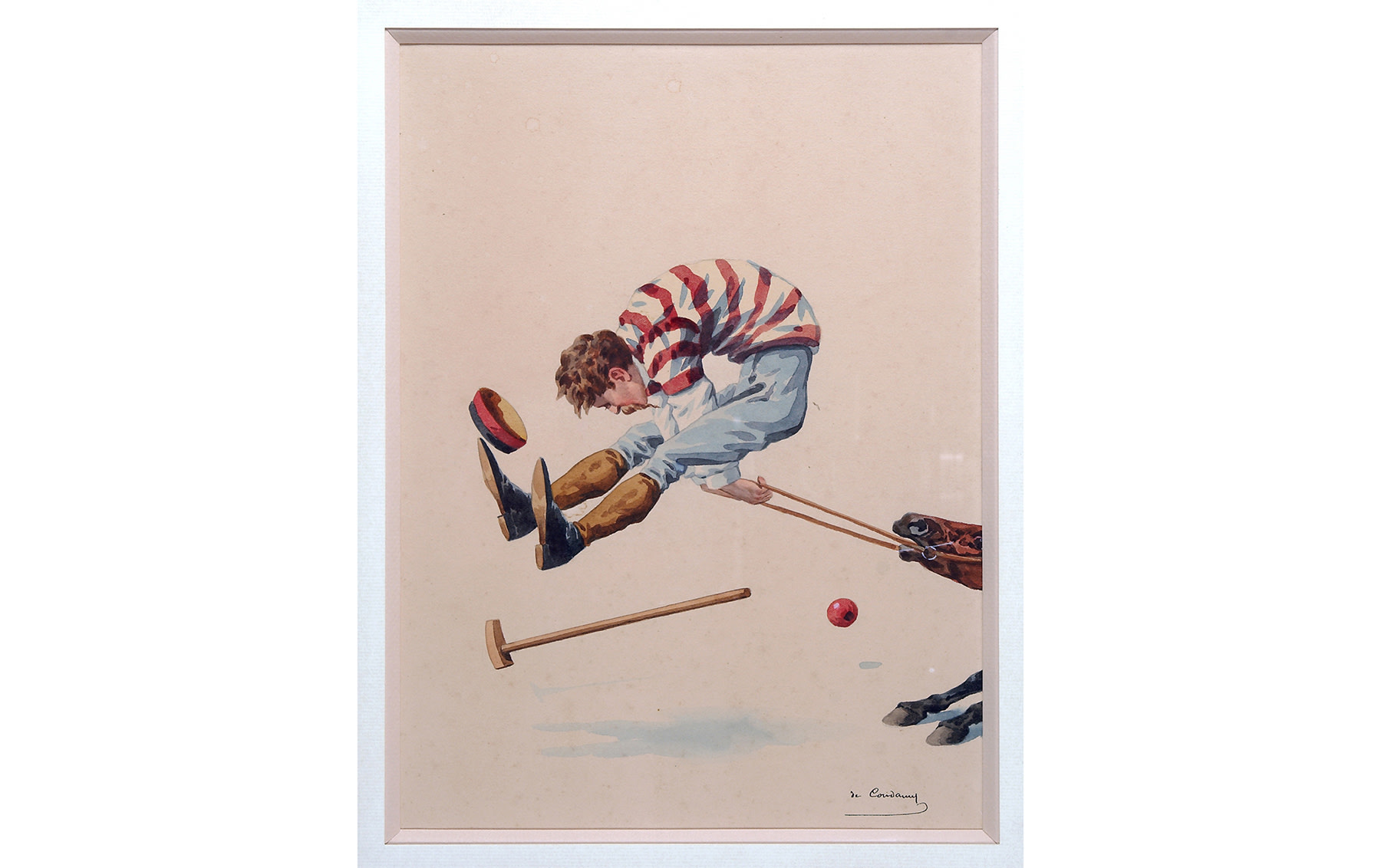 Original Watercolor Depicting a Polo Scene, by Charles de Condamy, c. 1880