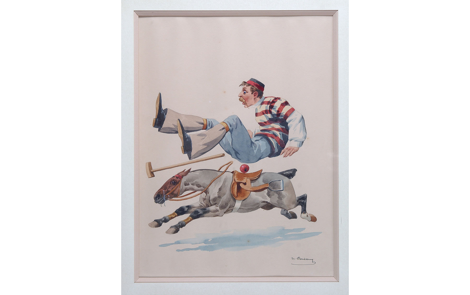 Original Watercolor Depicting a Polo Scene, by Charles de Condamy, c. 1880