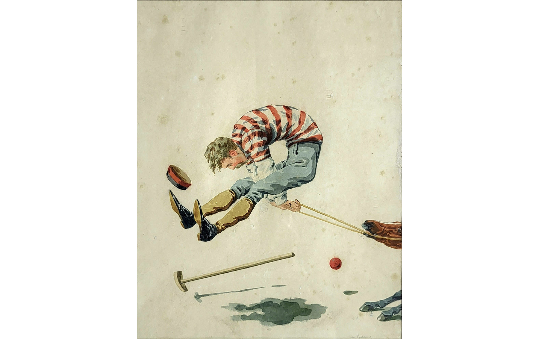 Pair of Original Watercolors Depicting Polo Scenes, by Charles de Condamy, c. 1880