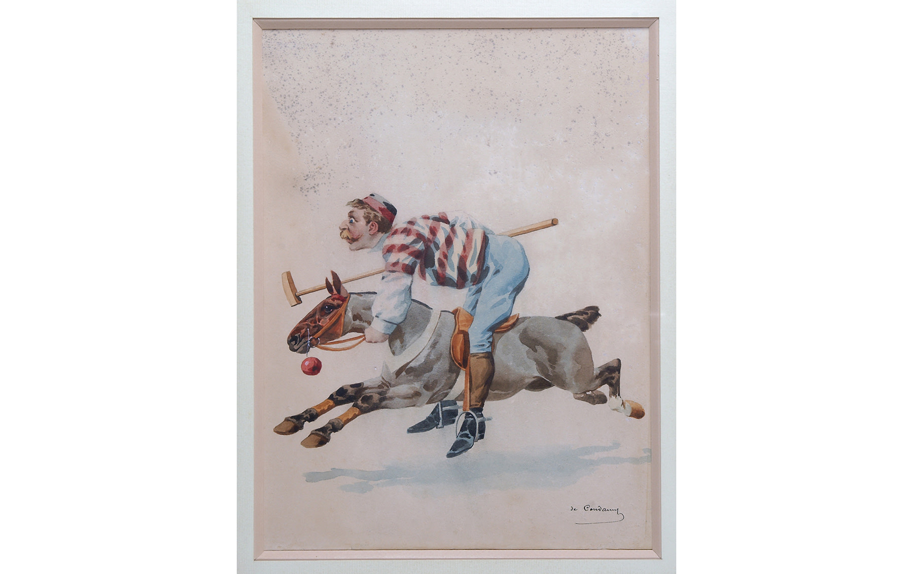 Original Watercolor Depicting a Polo Scene, by Charles de Condamy, c. 1880