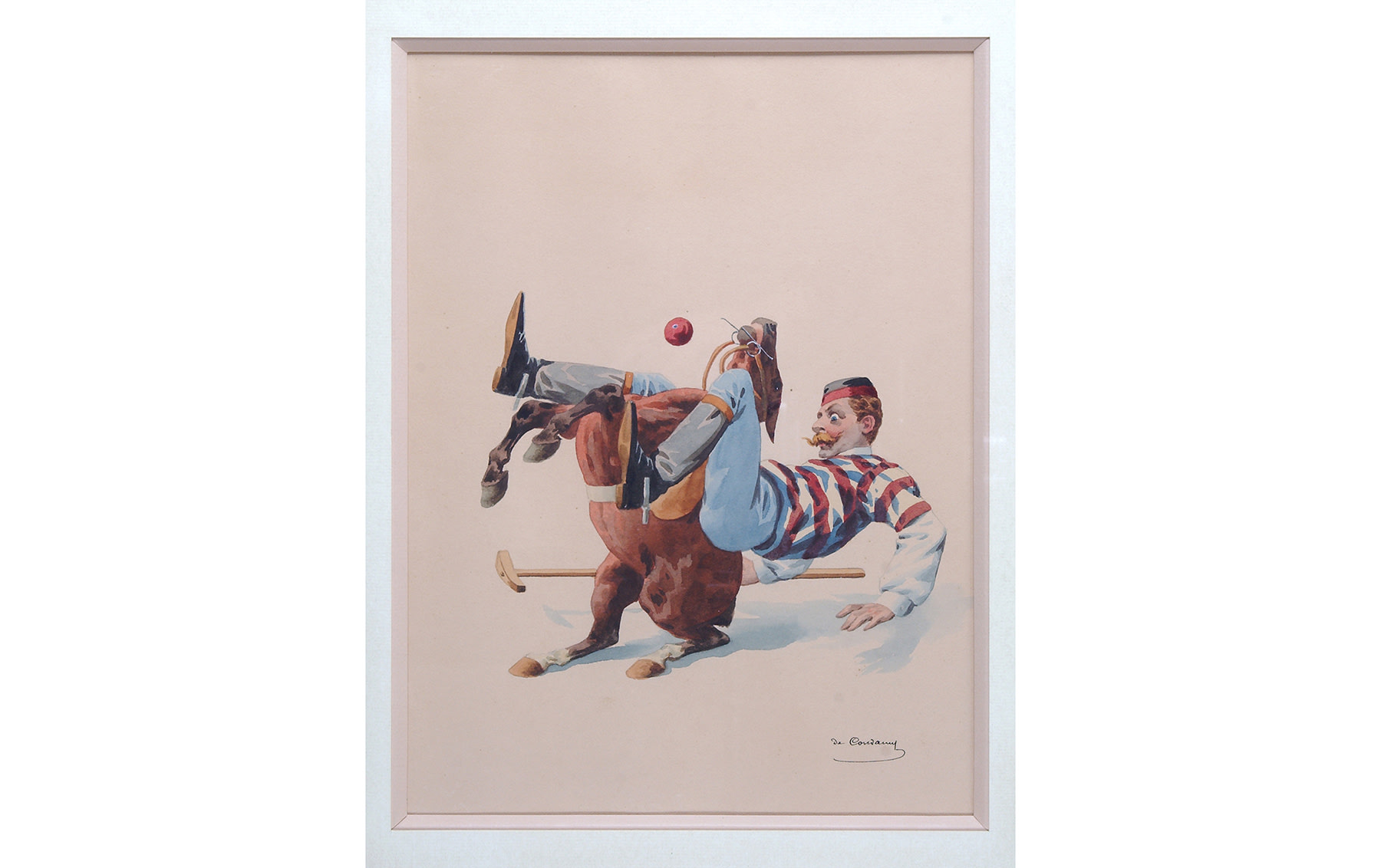 Original Watercolor Depicting a Polo Scene, by Charles de Condamy, c. 1880
