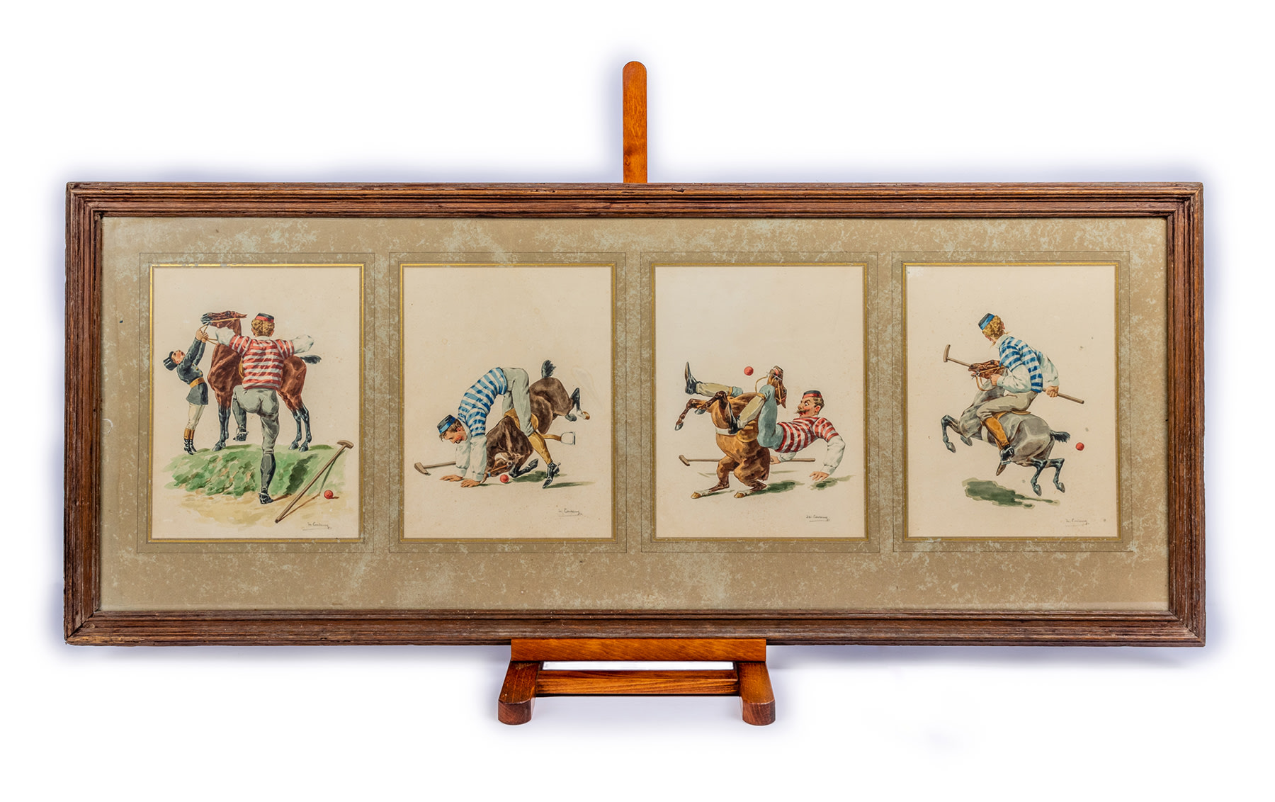 Set of Four Original Watercolors Depicting Polo Scenes, by Charles de Condamy, c. 1880