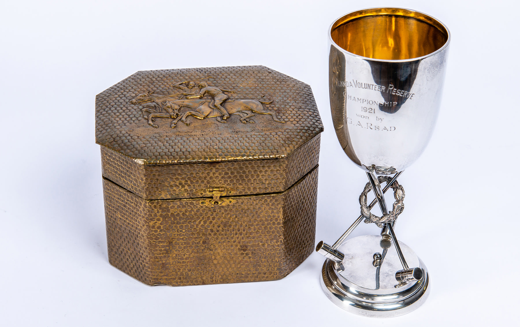 Basketweave Trinket Box Depicting Polo Scene and Uganda Polo Trophy