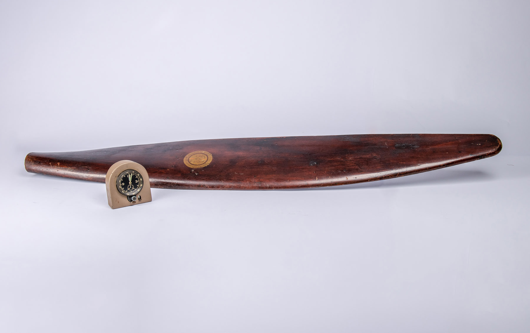 Mahogany Propeller Blade and Spitfire Instrument Clock 