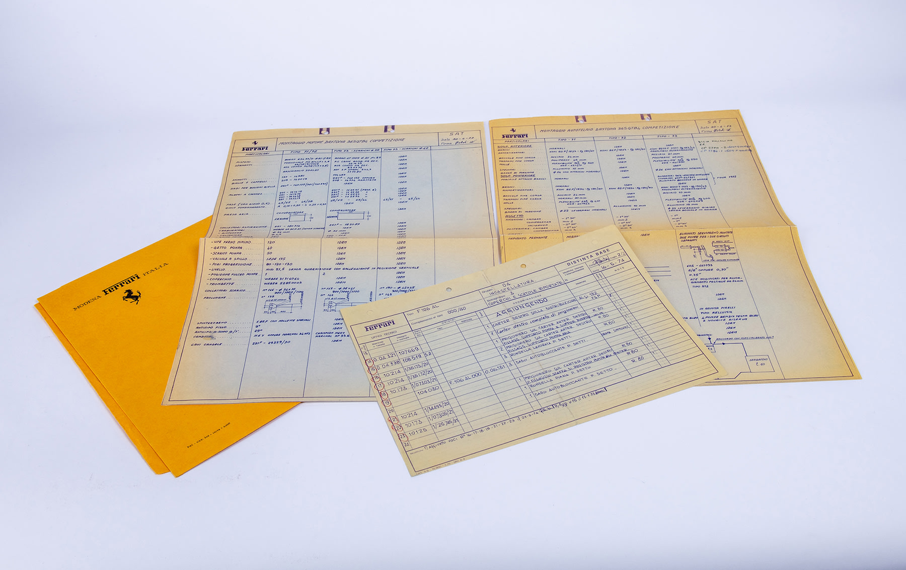 Selection of Factory Documents Relating to the Ferrari Competizione Daytona 