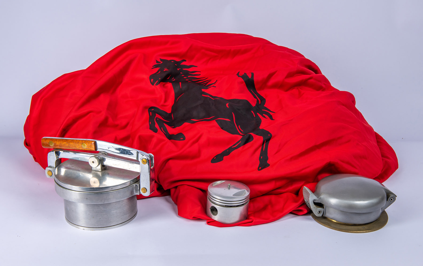 Automotive Parts Including Filler Cap, Piston, and Ferrari Car Cover