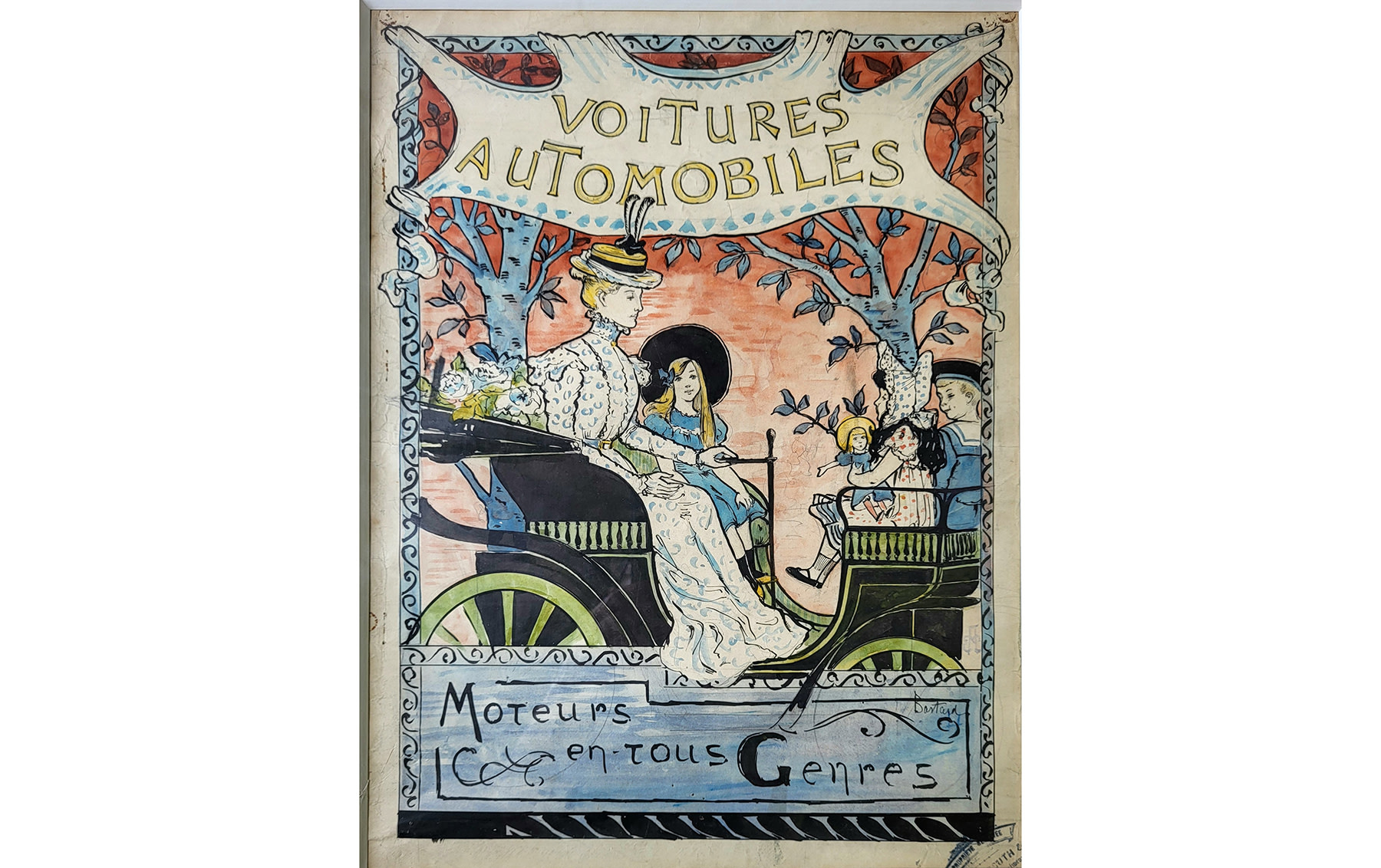 “Voitures Automobiles,” Original Watercolor and Gouache by Georges Bastard, c. 1900