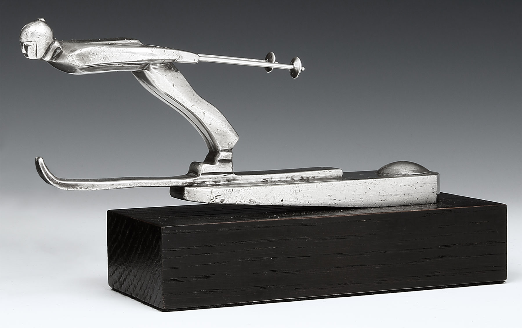 Silvered-Bronze Car Mascot in the Form of a Skier, c. 1920s