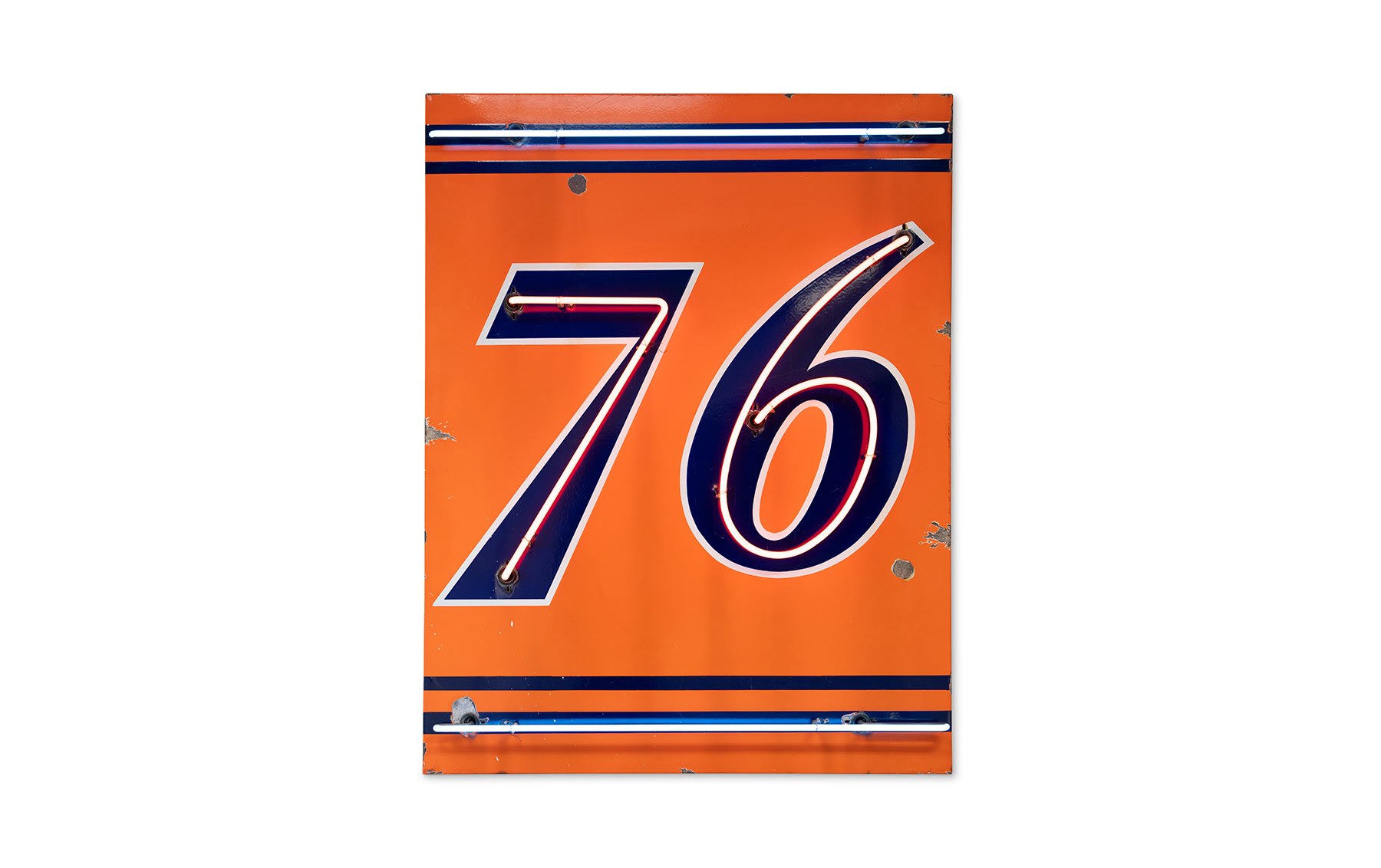 Porcelain 76 Gasoline Sign with Neon Lights