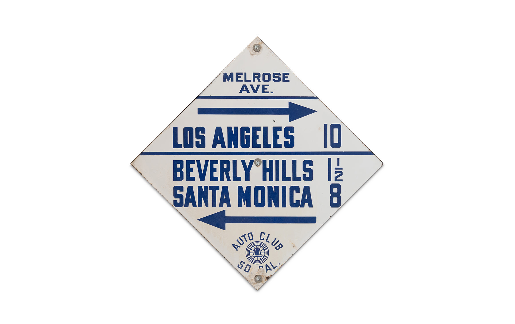 Automobile Club of Southern California Road Mileage 'Melrose Ave.' Sign