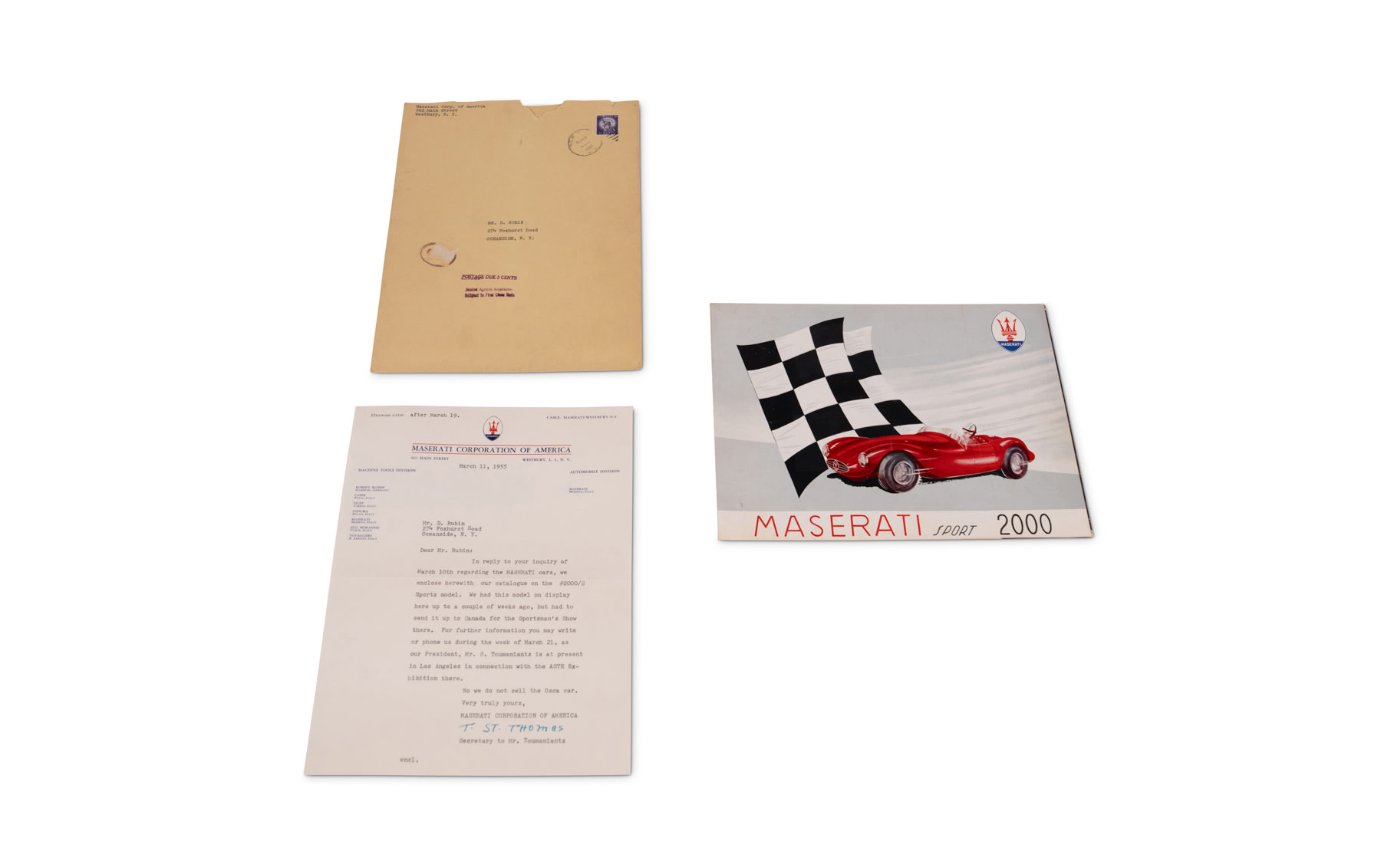Maserati March 11, 1955 Letter and Sales Brochure