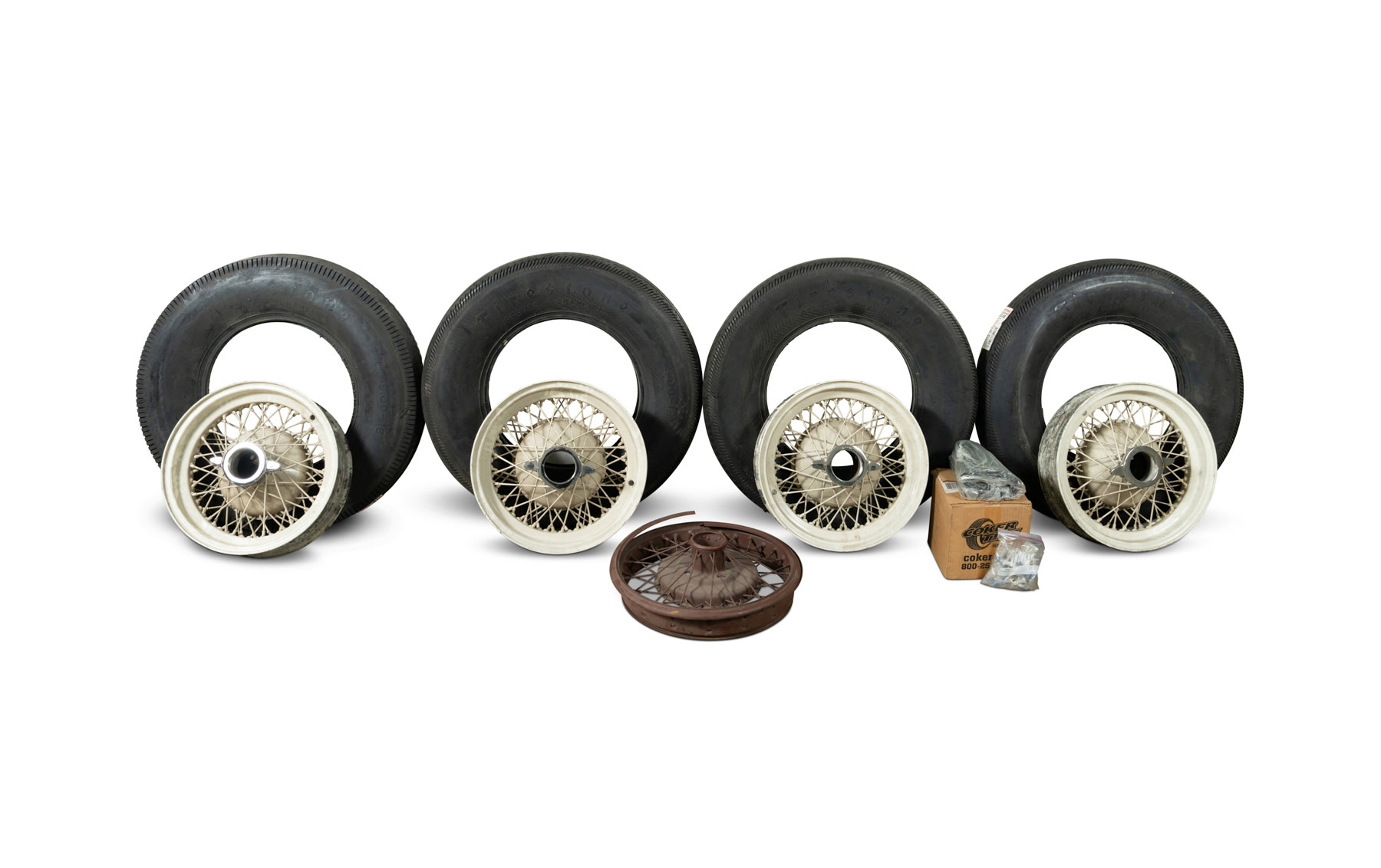 Wire Wheels, Tires, Tubes, and Chromed Knock-Offs for Dry Lake Racing Car