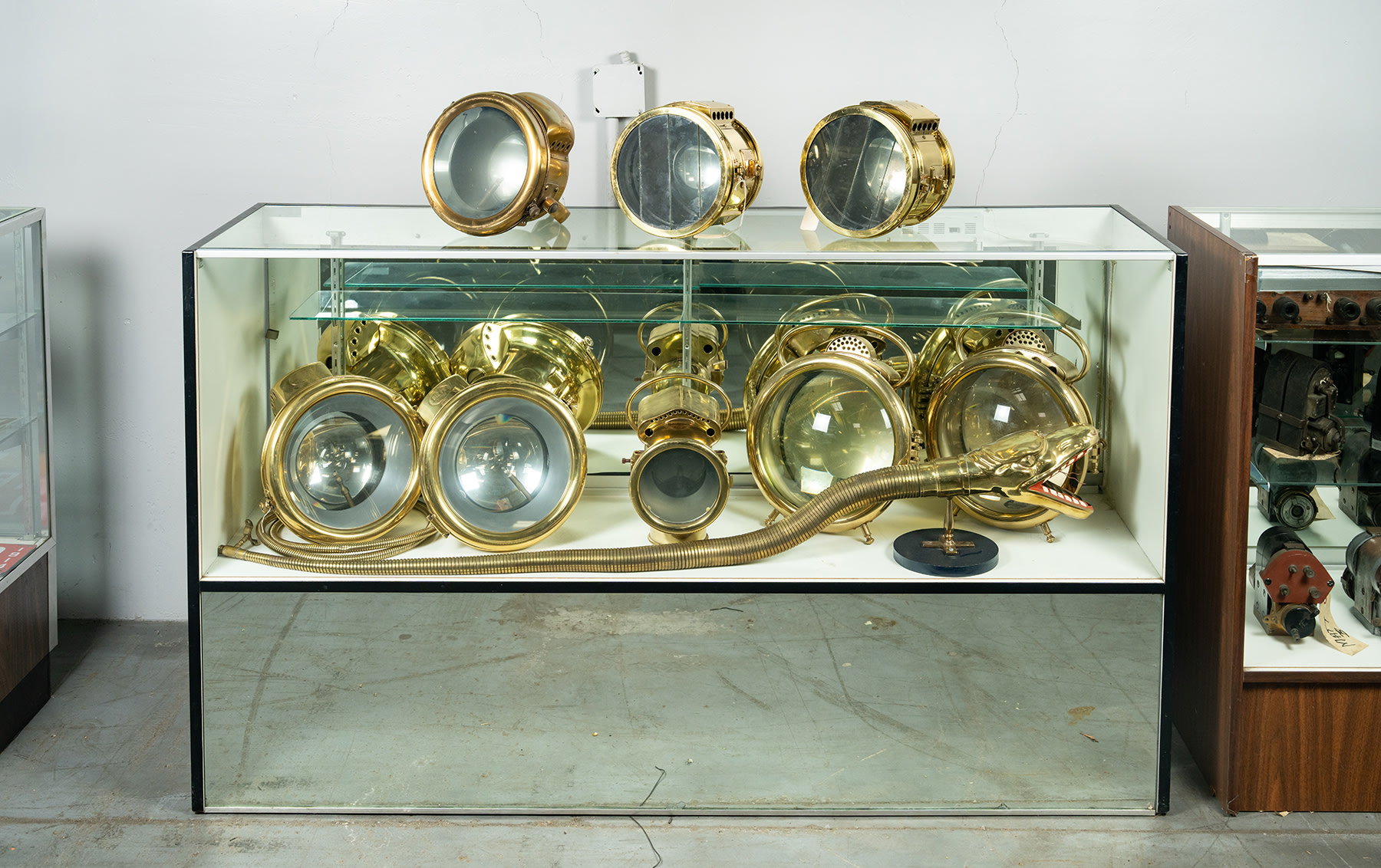 Assorted Brass Headlamps and Snake Horn